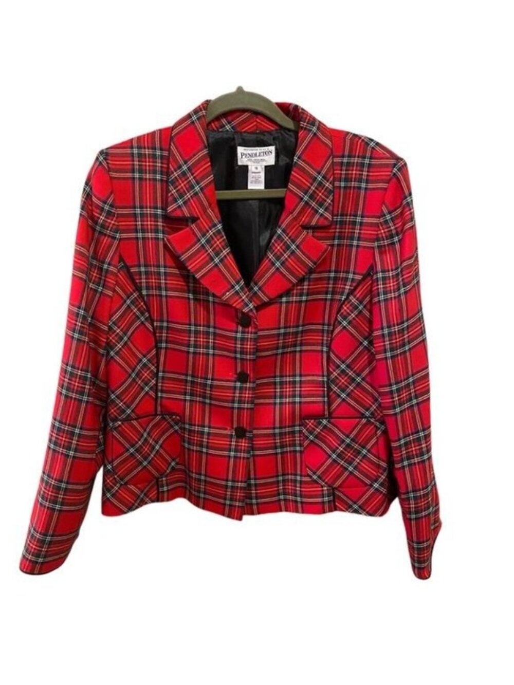 Pendleton Royal Stewart Plaid Tartan Red Blazer Size 16 Petite Wool Vintage - Picture 1 of 12